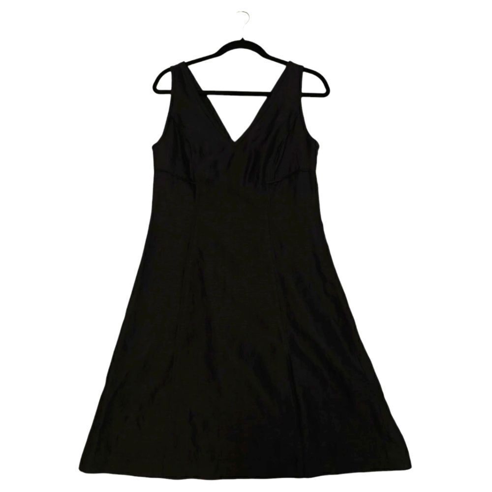 NWOT Club Monaco Linen Silk Black Sleeveless V-Neck A-Line Midi Dress 6